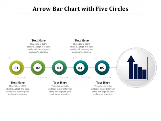 Arrow Bar Chart With Five Circles Ppt PowerPoint Presentation Gallery Design Templates PDF