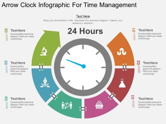 Arrow Clock Infographic For Time Management Powerpoint Template