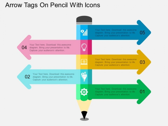 Arrow Tags On Pencil With Icons Powerpoint Template Arrow Tags On Pencil With Icons Powerpoint Template