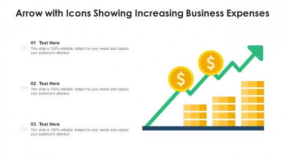 Arrow With Icons Showing Increasing Business Expenses Ppt PowerPoint Presentation File Tips PDF
