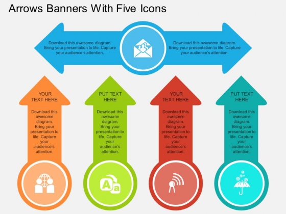 Arrows Banners With Five Icons Powerpoint Template