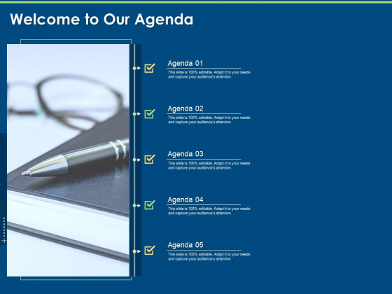 Artificial Intelligence Machine Learning Deep Learning Welcome To Our Agenda Ppt PowerPoint Presentation Gallery Outfit PDF Artificial Intelligence Machine Learning Deep Learning Welcome To Our Agenda Ppt PowerPoint Presentation Gallery Outfit PDF