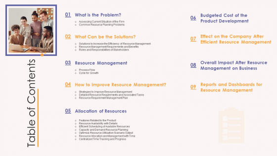 Asset Usage And Monitoring With Resource Management Plan Table Of Contents Sample PDF Asset Usage And Monitoring With Resource Management Plan Table Of Contents Sample PDF