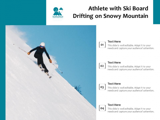 Athlete With Ski Board Drifting On Snowy Mountain Ppt PowerPoint Presentation Summary Slide Portrait