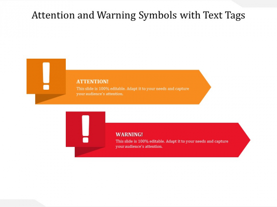 Attention And Warning Symbols With Text Tags Ppt PowerPoint Presentation Gallery Brochure PDF