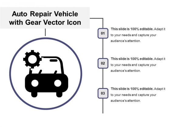 Auto Repair Vehicle With Gear Vector Icon Ppt PowerPoint Presentation Professional Microsoft PDF