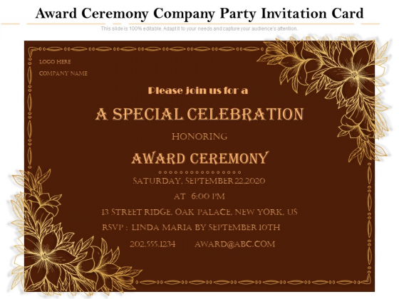 Award Ceremony Company Party Invitation Card Ppt PowerPoint Presentation Gallery Vector PDF