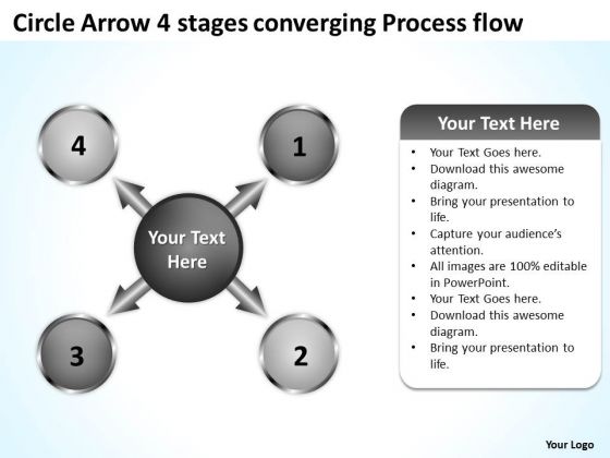 Arrow 4 Stages Converging Process Flow Circular Network PowerPoint Slides