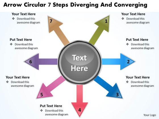 Arrow Circular 7 Steps Diverging And Converging Pie Chart PowerPoint Templates