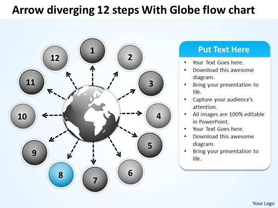Arrow Diverging 12 Steps With Globe Flow Chart Pie Process PowerPoint Templates Arrow Diverging 12 Steps With Globe Flow Chart Pie Process PowerPoint Templates