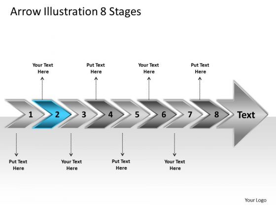 Arrow Illustration 8 Stages Business Flow Chart Slides PowerPoint