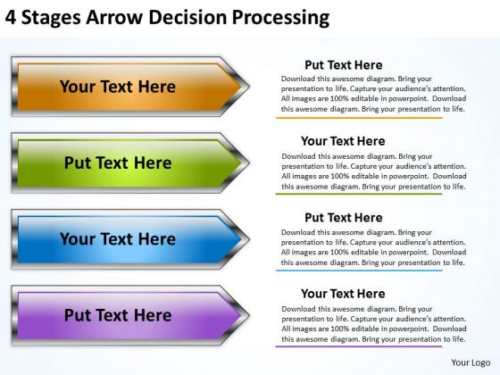 Arrow In PowerPoint 4 Stages Decision Processing Slides Arrow In PowerPoint 4 Stages Decision Processing Slides
