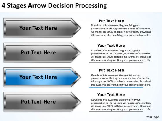 Arrow PowerPoint 4 Stages Decision Processing Slides