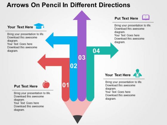 Arrows On Pencil In Different Directions PowerPoint Template