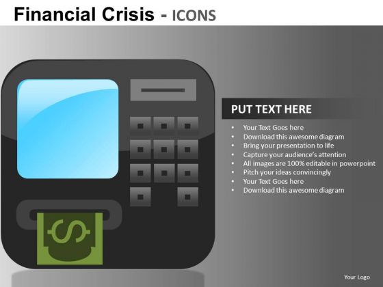 Atm Bank Financial Crisis Icons PowerPoint Templates