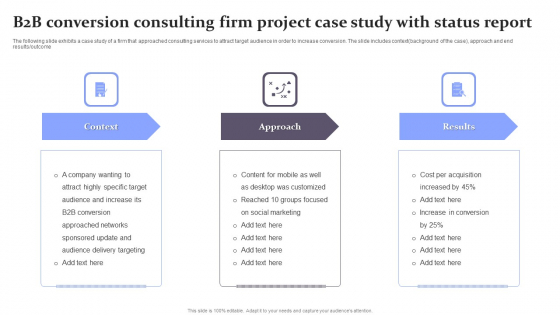 B2B Conversion Consulting Firm Project Case Study With Status Report Icons PDF