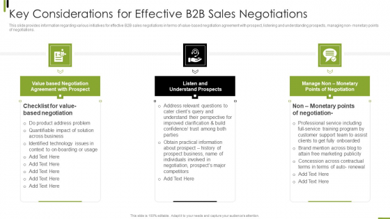 B2B Sales Framework Playbook Key Considerations For Effective B2B Sales Negotiations Designs PDF