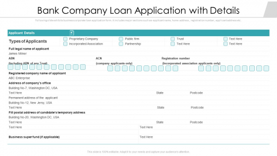Bank Company Loan Application With Details Ppt PowerPoint Presentation Professional Structure PDF Bank Company Loan Application With Details Ppt PowerPoint Presentation Professional Structure PDF