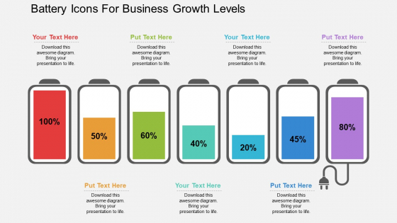 Battery Icons For Business Growth Levels Powerpoint Template