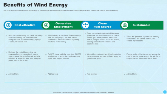 Benefits Of Wind Energy Clean And Renewable Energy Ppt PowerPoint Presentation Layouts Master Slide PDF