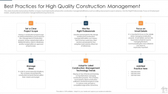 Best Practices For High Quality Construction Management Slides PDF Best Practices For High Quality Construction Management Slides PDF