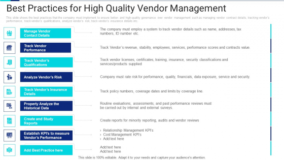 Best Practices For High Quality Vendor Management Slides PDF