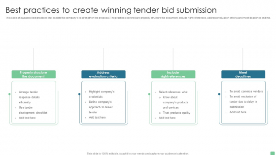 Best Practices To Create Winning Tender Bid Submission Summary PDF