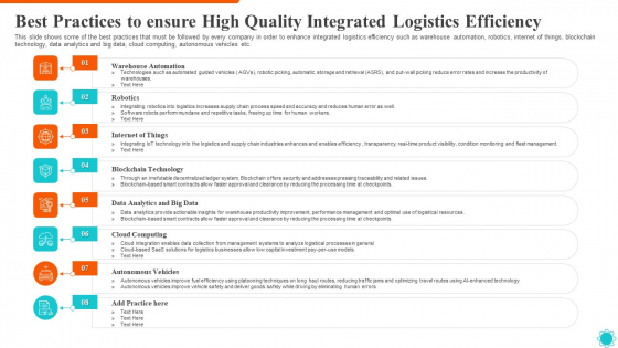 Best Practices To Ensure High Quality Integrated Logistics Efficiency Download PDF