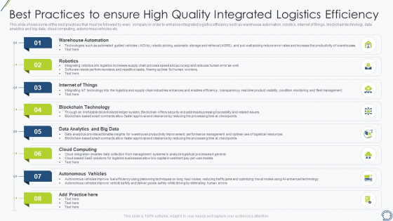 Best Practices To Ensure High Quality Integrated Logistics Efficiency Topics PDF Best Practices To Ensure High Quality Integrated Logistics Efficiency Topics PDF