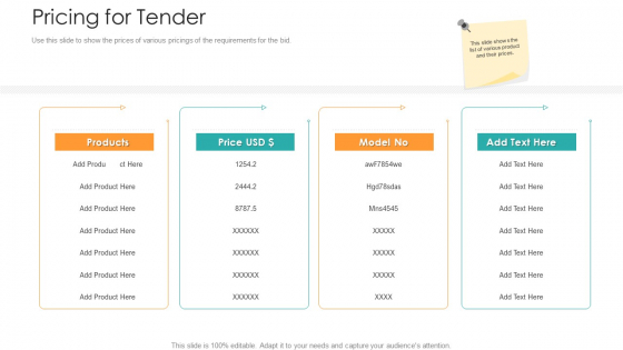 Bid Control Pricing For Tender Ppt File Elements PDF