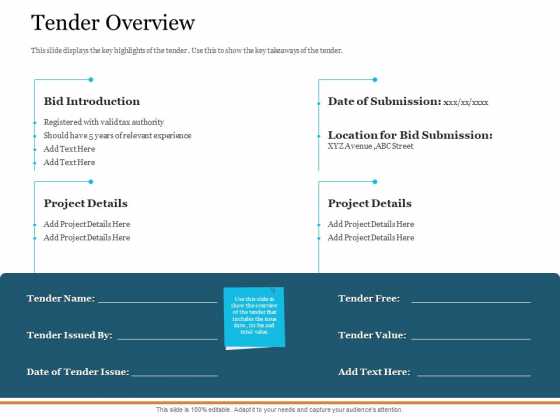 Bid Governance Analysis Tender Overview Ppt Model Graphics Example PDF