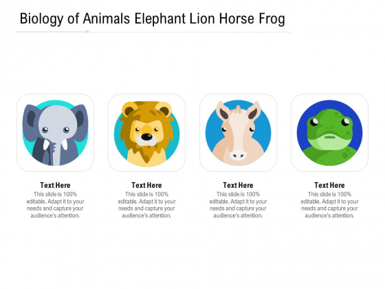 Biology Of Animals Elephant Lion Horse Frog Ppt PowerPoint Presentation Gallery Inspiration PDF