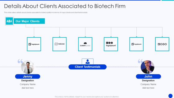 Bioprocessing Company Venture Capitalist Presentation Details About Clients Associated To Biotech Firm Ideas PDF Bioprocessing Company Venture Capitalist Presentation Details About Clients Associated To Biotech Firm Ideas PDF