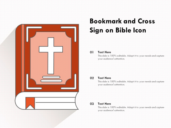 Bookmark And Cross Sign On Bible Icon Ppt PowerPoint Presentation File Slides PDF