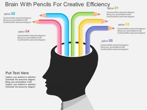 Brain With Pencils For Creative Efficiency Powerpoint Template