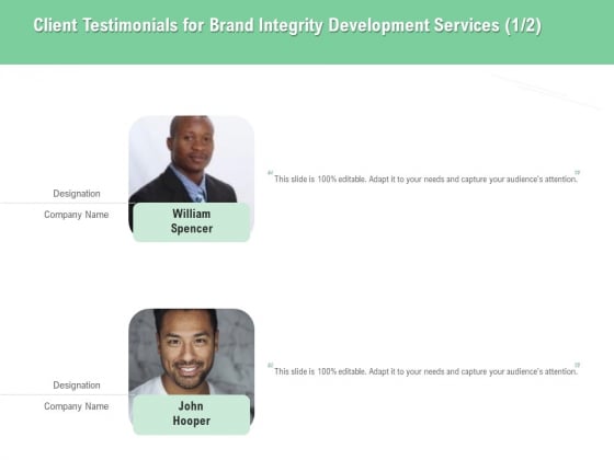 Brand Identification Designing Proposal Client Testimonials For Brand Integrity Development Services Communication Formats PDF
