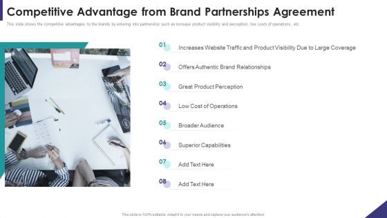 Brand Partnership Investor Competitive Advantage From Brand Partnerships Agreement Icons PDF Slide 1