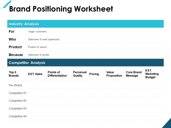 Brand Positioning Worksheet Ppt PowerPoint Presentation Ideas Graphics Design