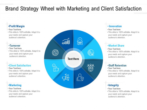 Brand Strategy Wheel With Marketing And Client Satisfaction Ppt PowerPoint Presentation Outline Visuals PDF