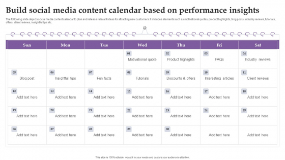Build Social Media Content Calendar Based On Performance Insights Ppt