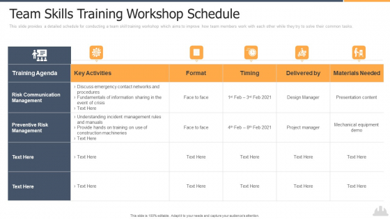 Building Projects Risk Landscape Team Skills Training Workshop Schedule Sample PDF