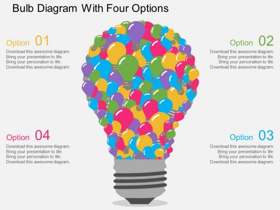 Bulb Diagram With Four Options Powerpoint Templates