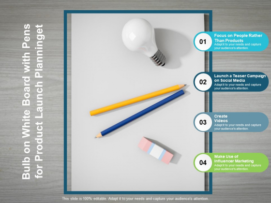 Bulb On White Board With Pens For Product Launch Planning Ppt PowerPoint Presentation Infographics Outfit