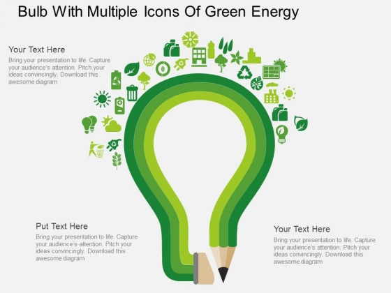 Bulb With Multiple Icons Of Green Energy Powerpoint Template 1