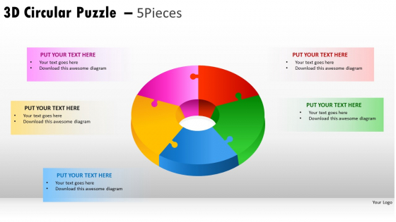 Business 3d Circular Puzzle 5 Pieces PowerPoint Slides And Ppt Diagram Templates