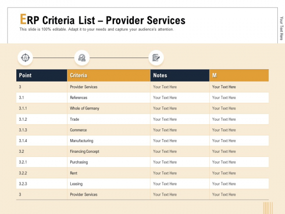 Business Activity Flows Optimization ERP Criteria List Provider Services Ppt PowerPoint Presentation Icon Mockup PDF