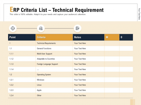 Business Activity Flows Optimization ERP Criteria List Technical Requirement Ppt PowerPoint Presentation Gallery Gridlines PDF