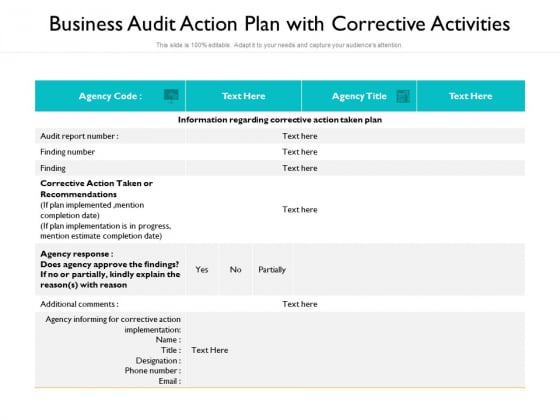 Business Audit Action Plan With Corrective Activities Ppt PowerPoint Presentation Show Example PDF Business Audit Action Plan With Corrective Activities Ppt PowerPoint Presentation Show Example PDF