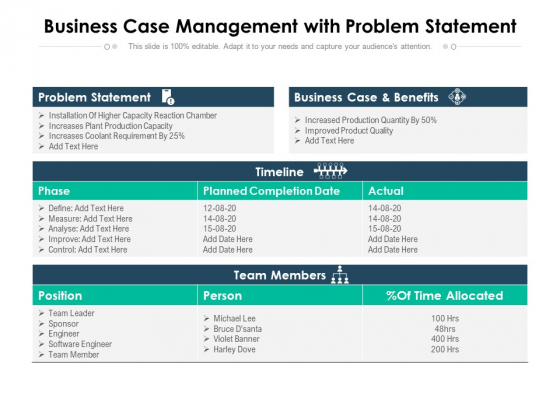 Business Case Management With Problem Statement Ppt PowerPoint Presentation Icon Graphics Tutorials PDF