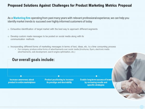 Business Commodity Market KPIS Proposed Solutions Against Challenges For Product Marketing Metrics Proposal Themes PDF